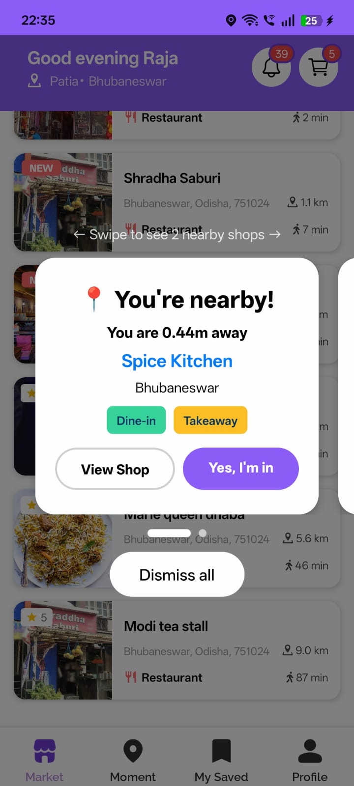 Wisbox app — you're nearby a saved spot