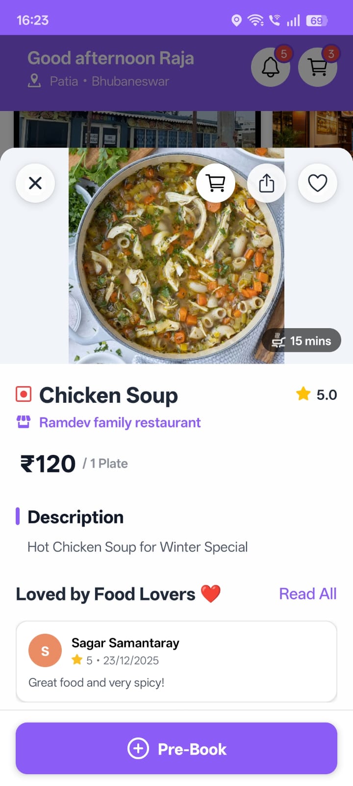 Wisbox app — pre-book a dish